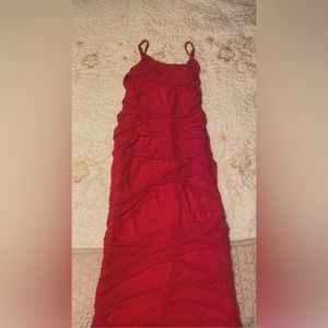 Red long tight spaghetti strapped dress
